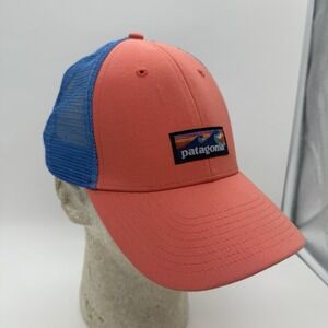 Patagonia P-6 Logo Trucker Hat Coral Blue Mesh Snapback Adjustable Outdoor Cap